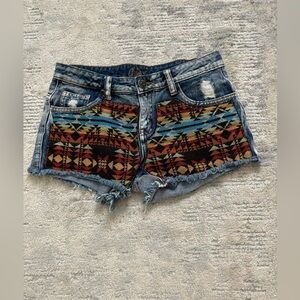 Chiqle Denim Aztec Southwestern Shorts Size S